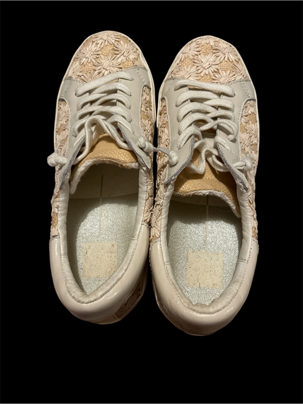 Dolce Vita Women's Beige Floral Embroidered Lace-Up Sneakers